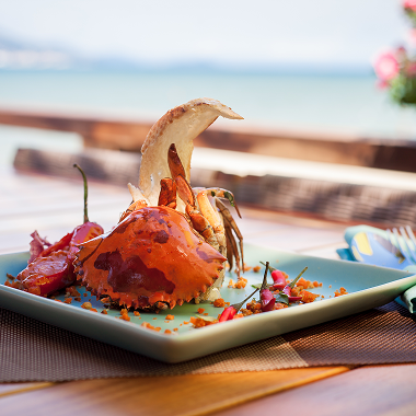 Gourmet crab dish by the seaside